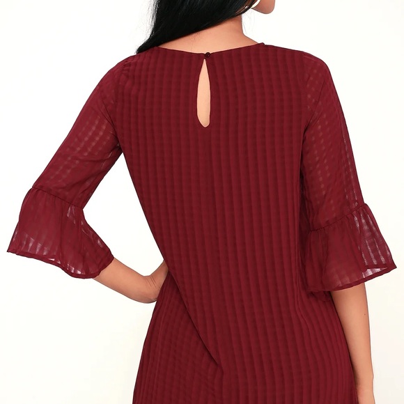 Lulu’s Better Than Ever Red Flounce Shift Dress Bell Sleeve Mini - Picture 3 of 6